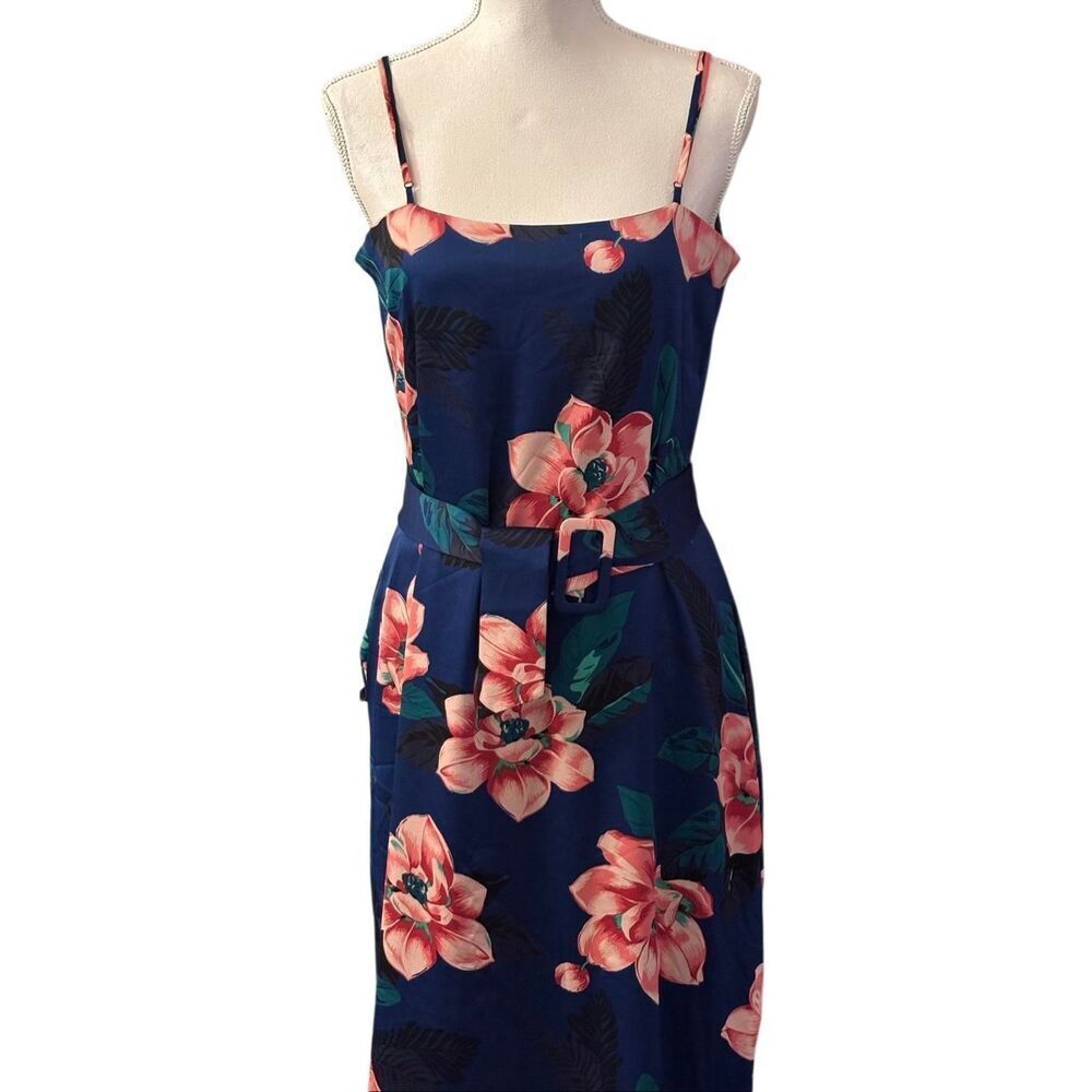 Banana Republic Navy Floral Maxi Dress Spaghetti Strap Size Large - Picture 3 of 11